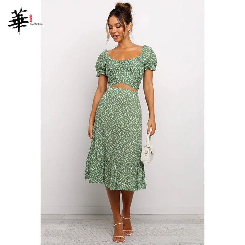 Women Two Piece Outfits Floral Crop Top Skirt Two Piece Set Women Summer Sexy 2 Piece Set Women Crop Tops Sets Skirt and Top Set