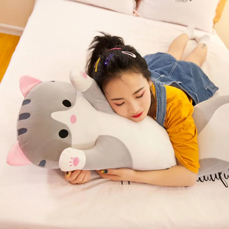 50-130CM Cute Soft Long Cat Boyfriend Pillow Plush Toys Stuffed Pause Office Nap Sleep Pillow Cushion Gift Doll for Kids Girls